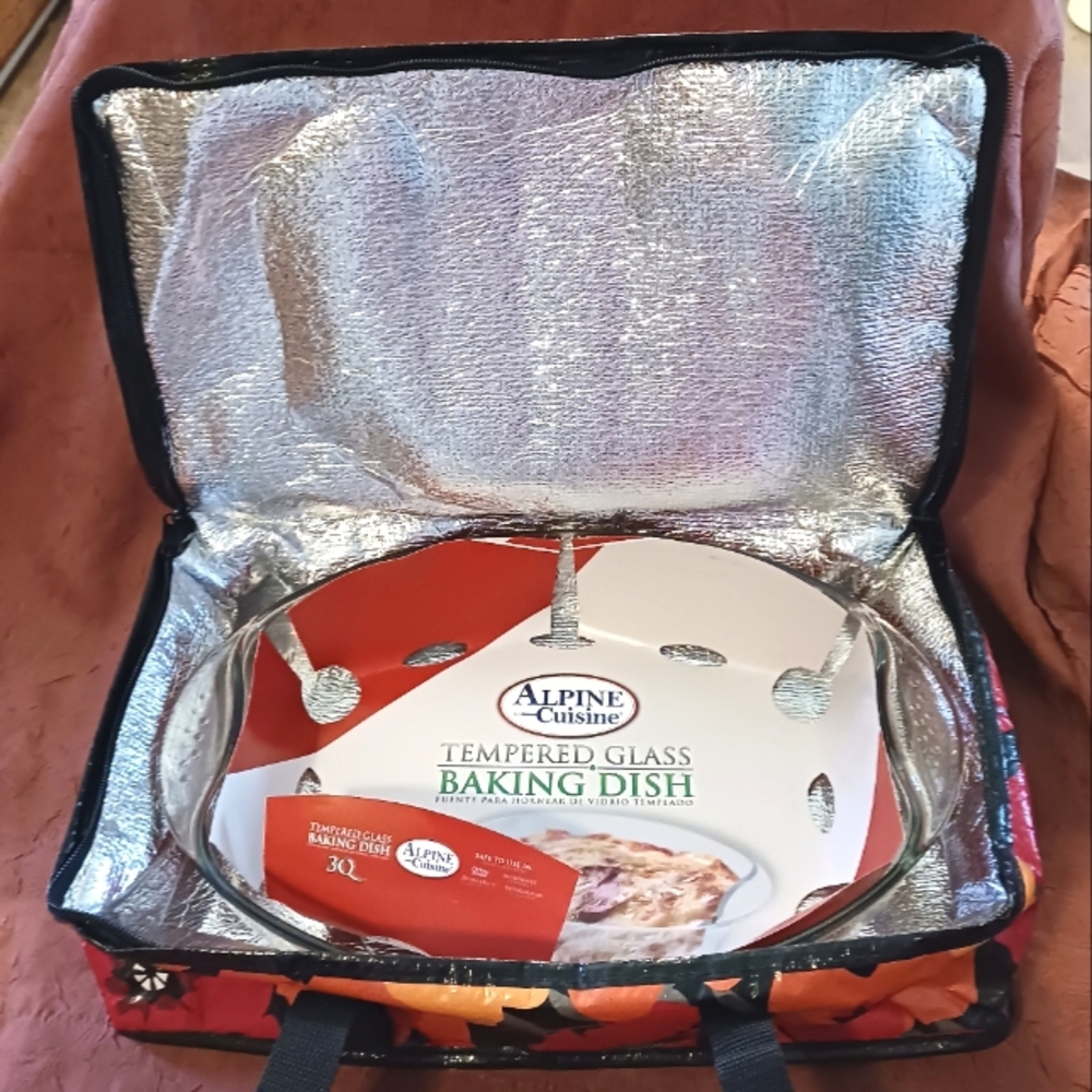 Alpine Cuisine 3 Qt Tempered Glass Baking Dish With Insulated Carrier.